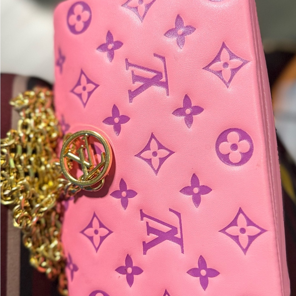 Louis Vuitton Pink and Purple Clutch with Gold Chain